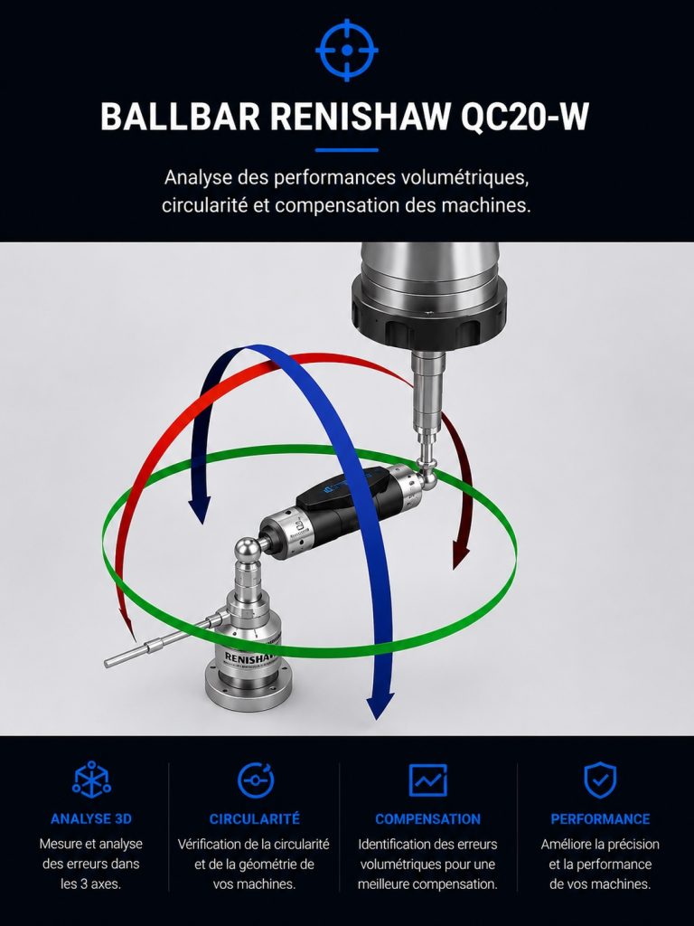 Ballbar Renishaw QC20-W pour diagnostic géométrique des machines-outils