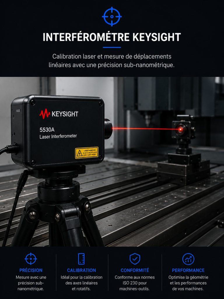 Contrôle laser par interféromètre Keysight sur machine-outil CNC